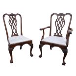 Set of eight (6+2) early 20th Century Chippendale style mahogany dining chairs with carved pierced