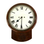 19th century mahogany cased double fusee wall clock, the white enamelled dial with Roman numerals,