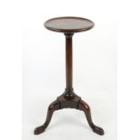 19th century mahogany wine table on turned column and three pad feet, top 50x60cm. .