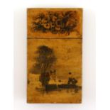 Mauchline ware type small card case decorated with figures and landscapes, 8.5 x 5 cmsProvenance;
