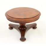 Early 20th century mahogany miniature tilt top table on column support and shaped base with bun feet