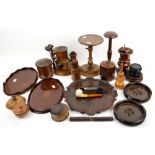 19th century mahogany pipe rack on circular stand, pair of Edwardian mahogany oval small trays