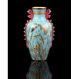 Royal Worcester vase painted with polychrome butterflies and dragonflies, grasses and highlights