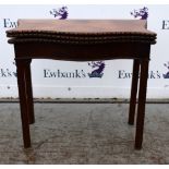 19th century mahogany serpentine triple top card and tea table on square supports, 76cm x 79.5cm x