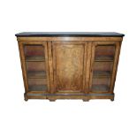 19th century walnut and marquetry inlaid cabinet, single panel door flanked by glazed doors on