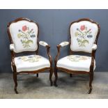 Pair 19th Century French walnut armchairs with padded backs and seats on cabriole legs and