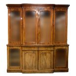 Victorian mahogany breakfront bookcase cabinet with glazed doors over glazed and panelled doors on