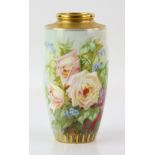 A Minton vase by L. Rivers of tapering shape, fully painted with roses, signed 'L. Rivers', the