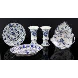 A selection of 18th century style blue and white porcelain, including two gu shaped vases (6). .