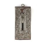 19th century Needhams patent type silver coloured metal card case with a sliding top, foliage