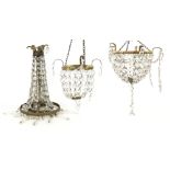 Cut-glass chandelier with gilt-metal mount, diam, 37 cm, and three others (4). .