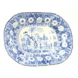 Early 19th century blue and white meat plate with runnels and well, by John Rogers and Son of Dale