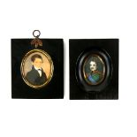 19th century Oval portrait miniature of an officer in a green jacket, 5.5cm x 4cm and another of a