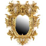 Carved giltwood Rococo style mirror decorated with two exotic birds - 100x 80cm. .