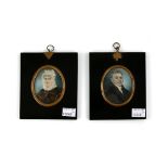 19th century portrait miniature on ivory depicting a gentleman in white bow tie, another of a