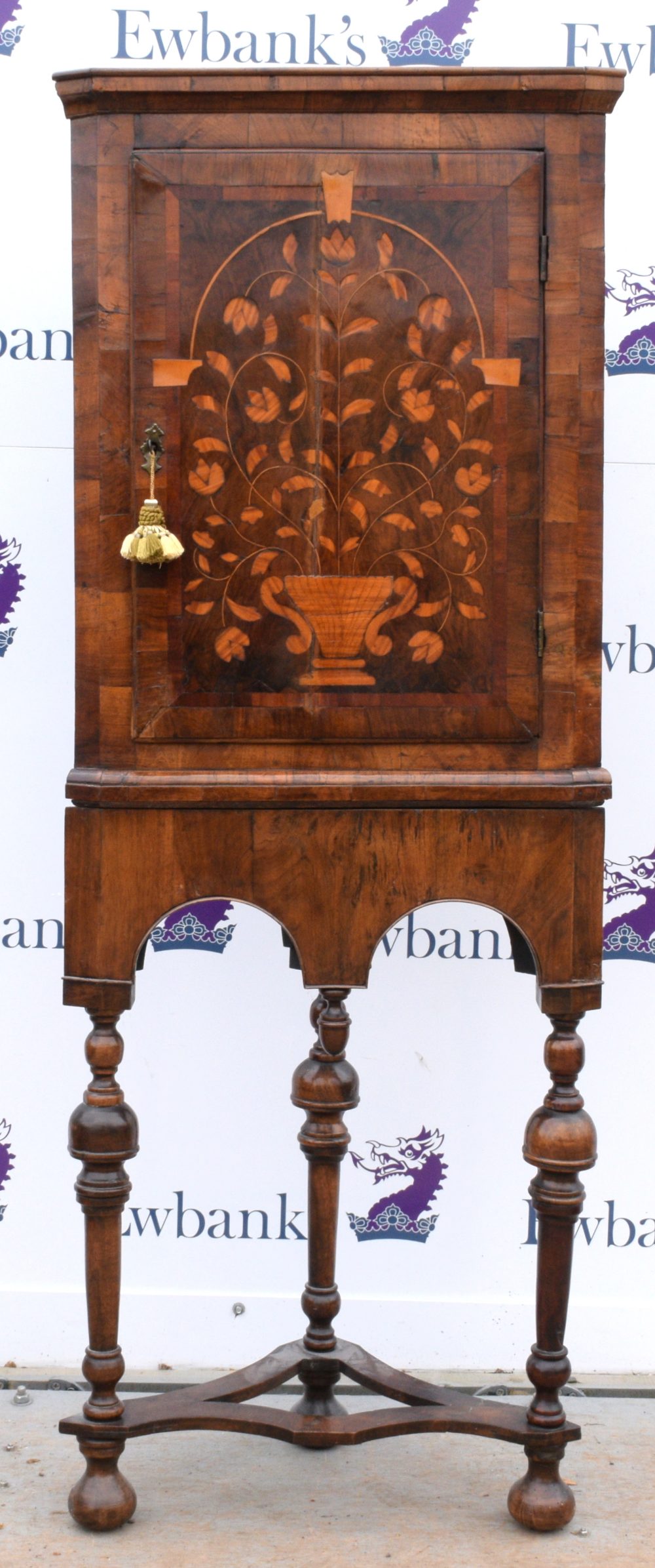 18th Century Dutch mahogany and marquetry inlaid corner cabinet with a single cupboard door on later - Image 2 of 3