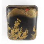 A Japanese maki-e tebako, or other, box and cover; with kuro-nuri interiors and base, decorated in a