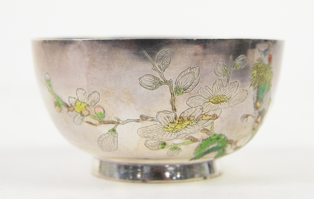 A white metal and enamel bowl; the base with Beijing and Sterling Silver marks, 9.5 cm diameter; - Image 8 of 15