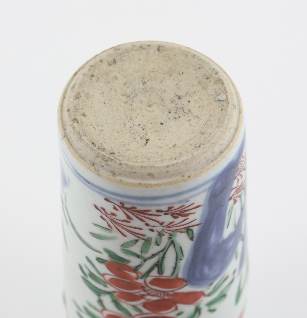 A small Transitional sleeve vase with unglazed base; decorated with orange-red flowers, green - Image 6 of 7