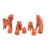 A set of south-east Indian clay figures, possibly from Tamil Nadu, comprising: five small figures of