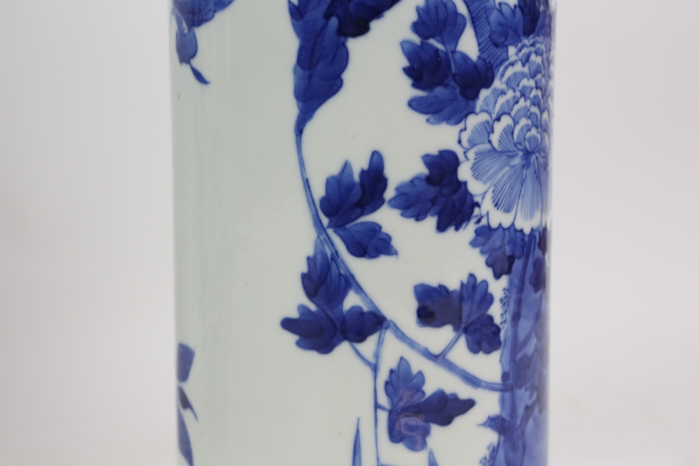 A blue and white vase with unglazed base, decorated with fruiting vine, 24 cm high; together with - Image 15 of 27