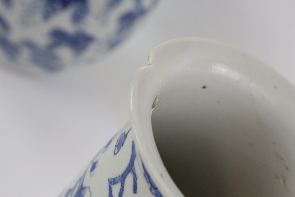 A blue and white vase with unglazed base, decorated with fruiting vine, 24 cm high; together with - Image 5 of 27