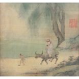 A Chinese facsimile picture of a scholar and child, riding a water buffalo, after the original,