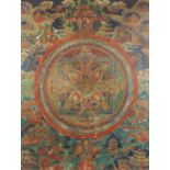 A Tibetan, or other Himalayan, mandala Thangka with a central square designed with four entrances at