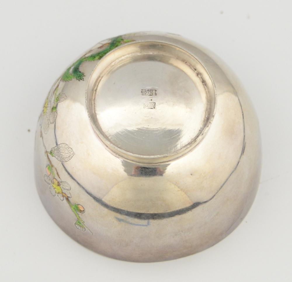 A white metal and enamel bowl; the base with Beijing and Sterling Silver marks, 9.5 cm diameter; - Image 3 of 15