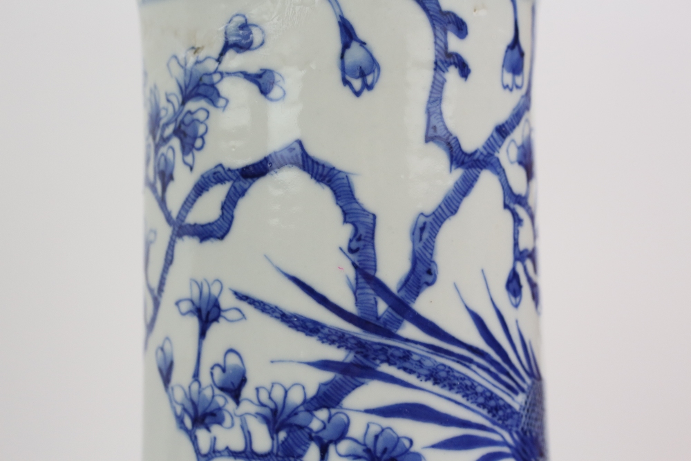 A blue and white vase with unglazed base, decorated with fruiting vine, 24 cm high; together with - Image 14 of 27