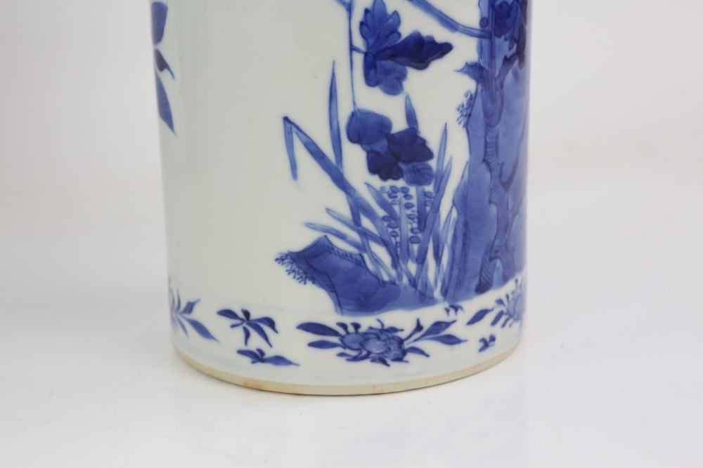 A blue and white vase with unglazed base, decorated with fruiting vine, 24 cm high; together with - Image 16 of 27