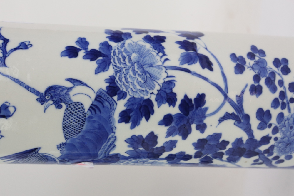 A blue and white vase with unglazed base, decorated with fruiting vine, 24 cm high; together with - Image 19 of 27