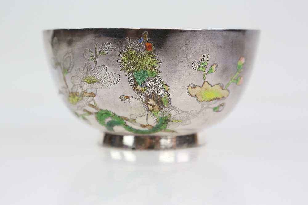 A white metal and enamel bowl; the base with Beijing and Sterling Silver marks, 9.5 cm diameter; - Image 15 of 15