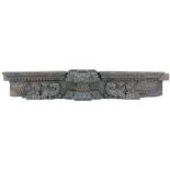 An Indian overmantel, or other sectional wood applique, carved with a pair of mythological birds;