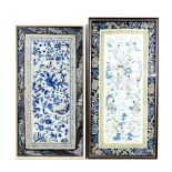 Two Chinese textiles, both framed; one depicting Manchu/Chinese women and the other depicting