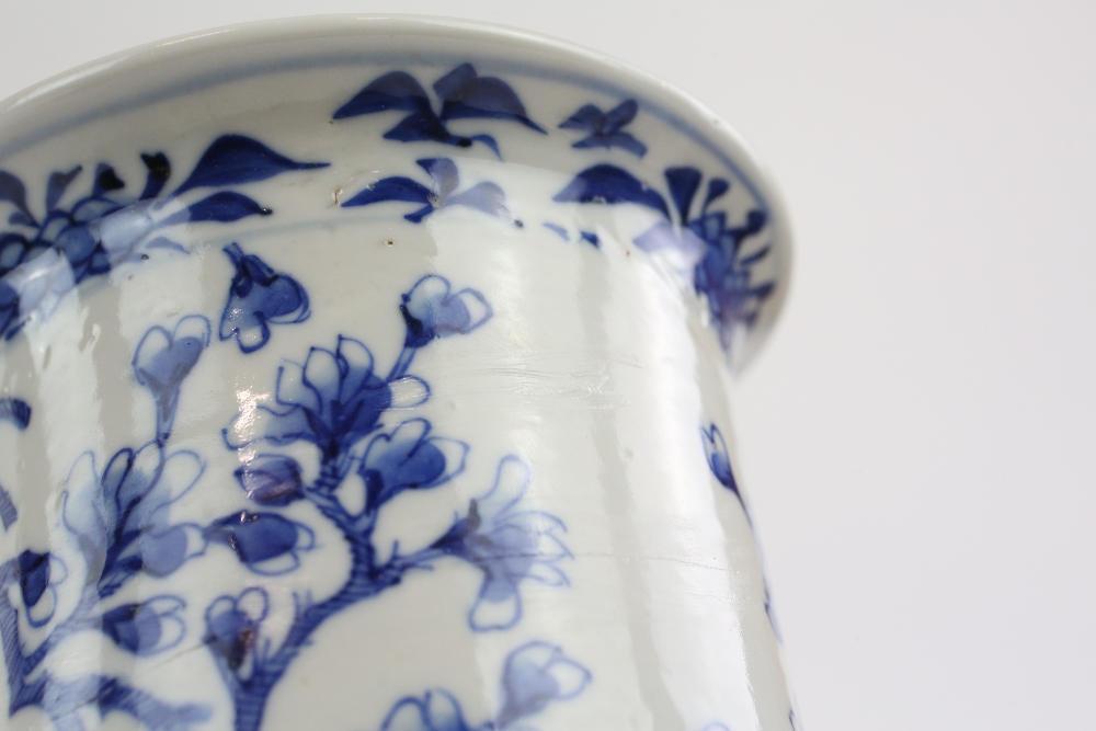 A blue and white vase with unglazed base, decorated with fruiting vine, 24 cm high; together with - Image 10 of 27