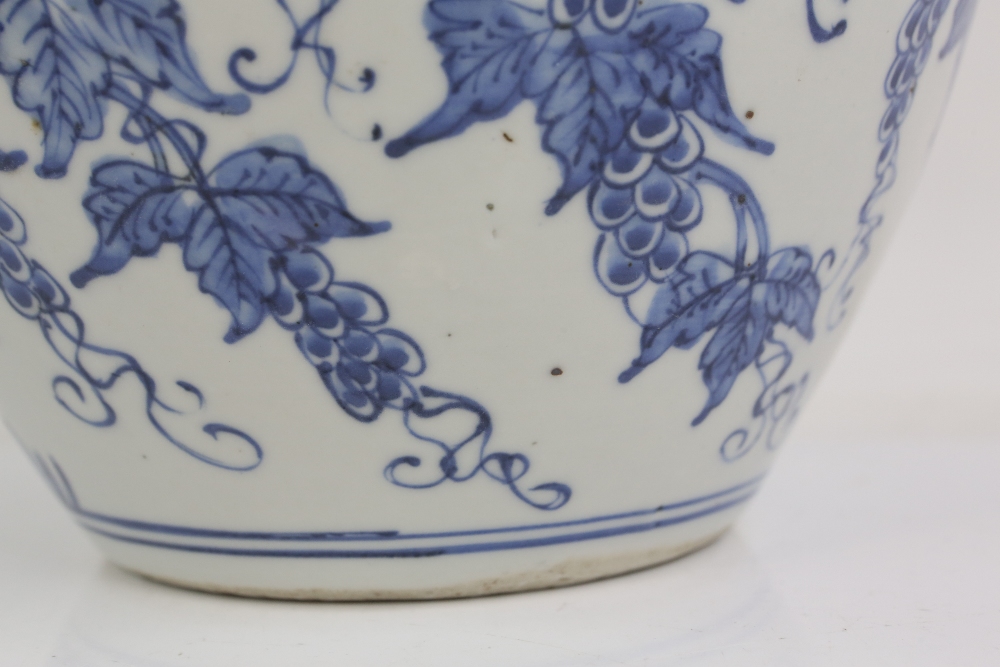 A blue and white vase with unglazed base, decorated with fruiting vine, 24 cm high; together with - Image 25 of 27