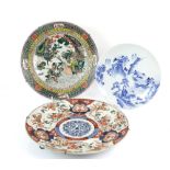 A Japanese Imari dish, 41 cm diameter, Meiji Period; together with a blue and white dish,