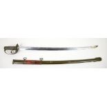 A Japanese () cavalry trooper's , or other, sword with olive painted scabbard, double obi-tori and