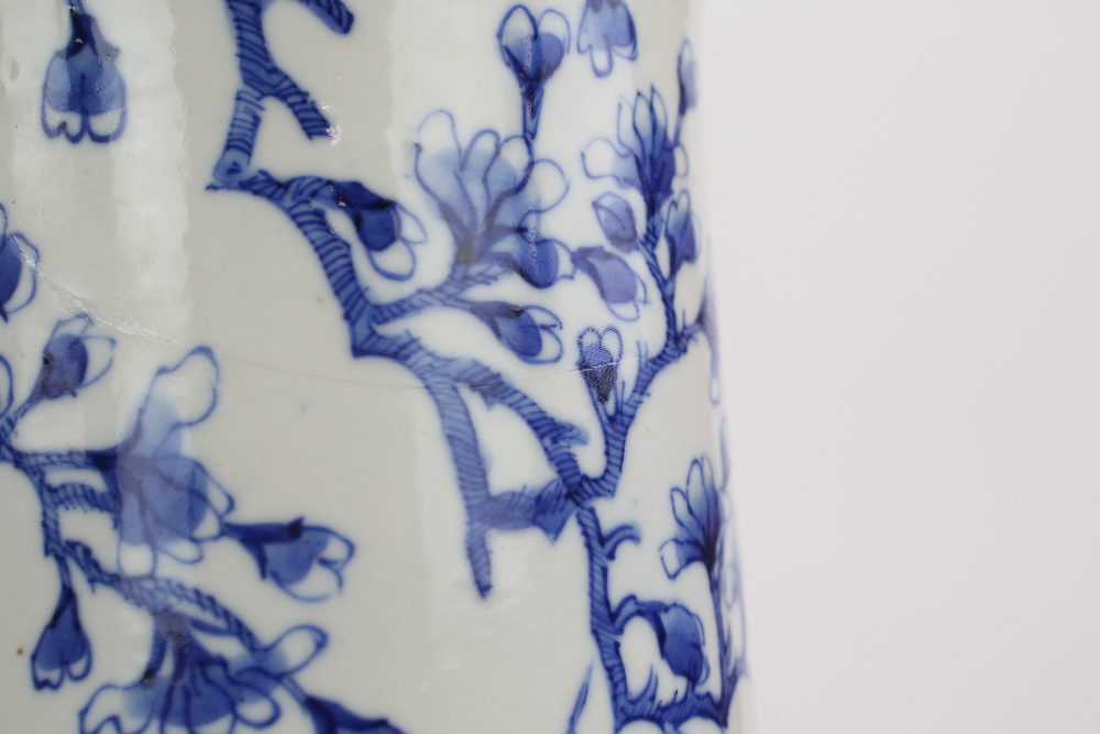 A blue and white vase with unglazed base, decorated with fruiting vine, 24 cm high; together with - Image 9 of 27