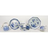 A quantity of blue and white ceramics, comprising: A Chinese Export dish, teabowl, tea-caddy (12