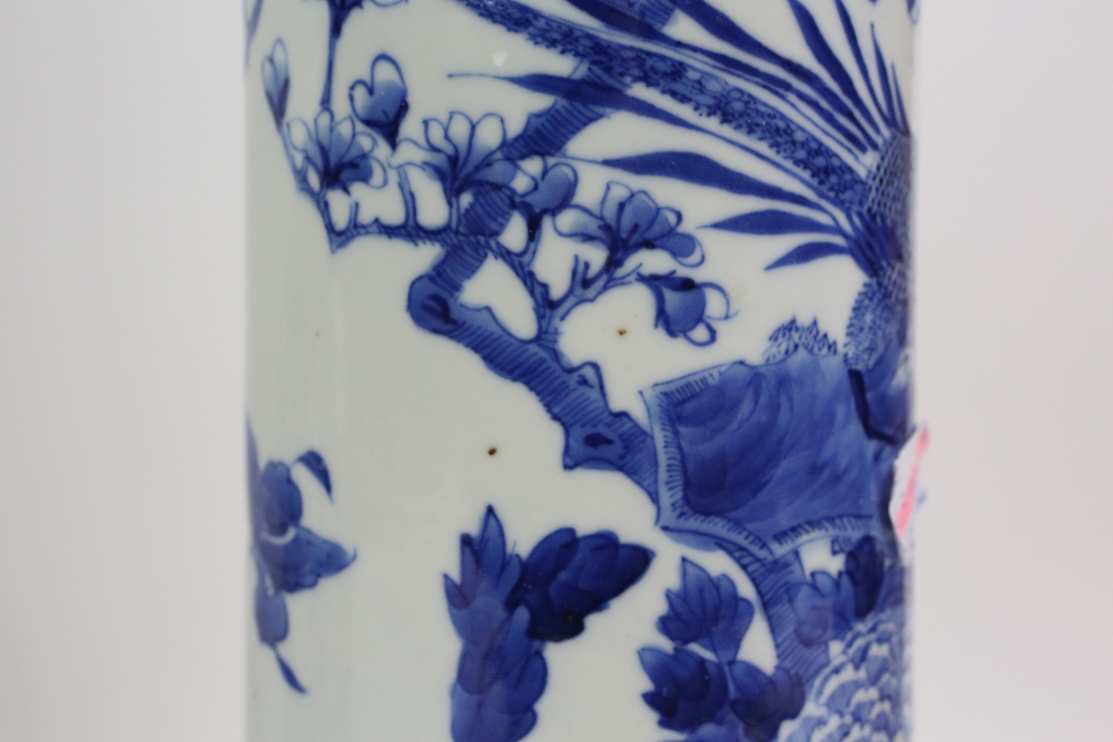 A blue and white vase with unglazed base, decorated with fruiting vine, 24 cm high; together with - Image 13 of 27