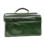 Green Moroccan ladies leather Sewing and Vanity case opening to reveal 7 silver covered glass