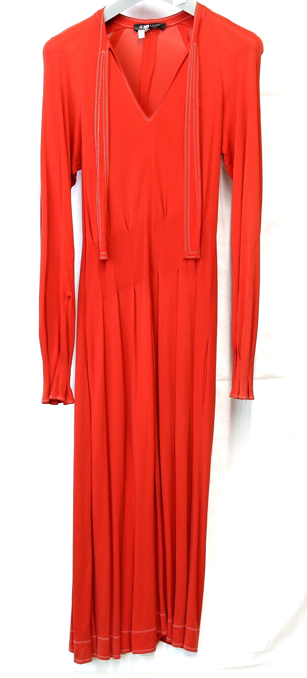 Jean Muir coral long dress with contrast stitching details, and low slung pockets together with - Image 2 of 3
