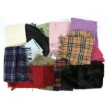 Collection of cashmere and other pashminas (5) similar shawls and scarves including Burberry and