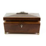 19th century mahogany sewing box with lift out tray fitted with cotton reels together with a
