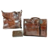 Le Bridge chocolate brown leather briefcase with two zipped compartments, two front pockets and back