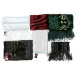 Collection of shawls/ scarves 3 Devore some with fringing and three sequinned and silk scarves