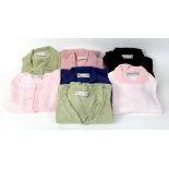 Group of 7 Marion Foale hand knitted knitwear in baby pink, green blue and black - 4 with original