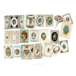 Small collection of Victorian Valentine and Christmas cards some lace edged one with mirror